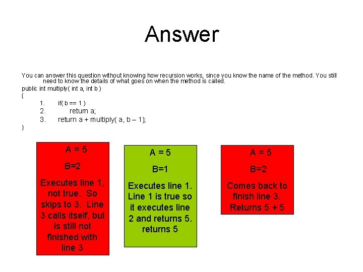 Answer You can answer this question without knowing how recursion works, since you know