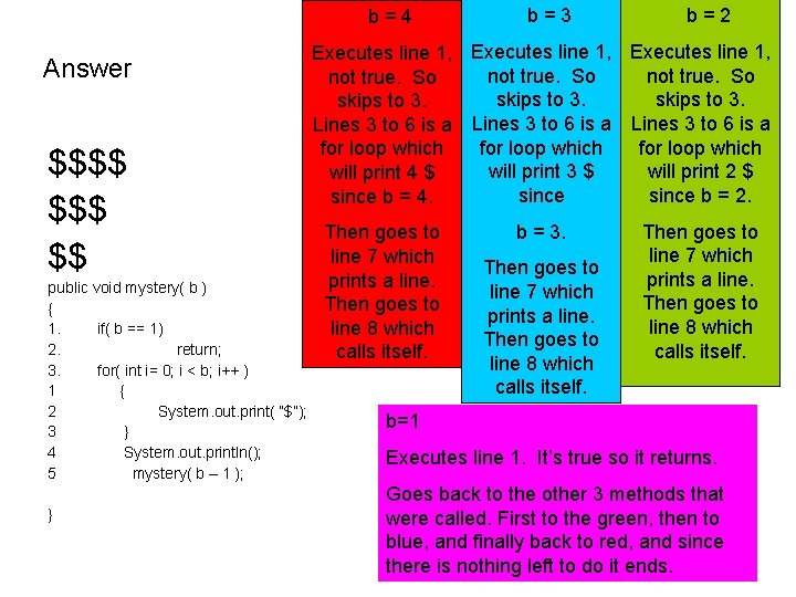 b=4 Answer $$$$ $$ public void mystery( b ) { 1. if( b ==