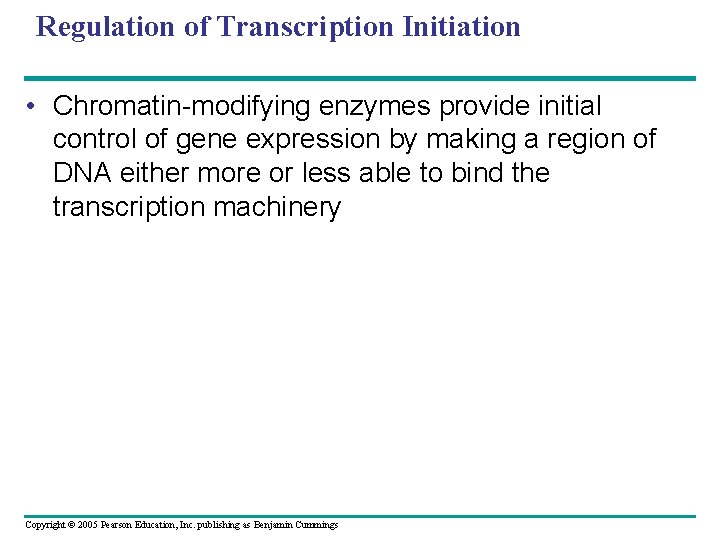 Regulation of Transcription Initiation • Chromatin-modifying enzymes provide initial control of gene expression by