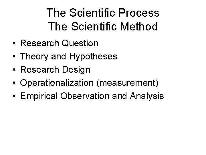The Scientific Process The Scientific Method • • • Research Question Theory and Hypotheses