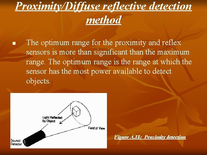 Proximity/Diffuse reflective detection method n The optimum range for the proximity and reflex sensors Proximity/Diffuse reflective detection method n The optimum range for the proximity and reflex sensors