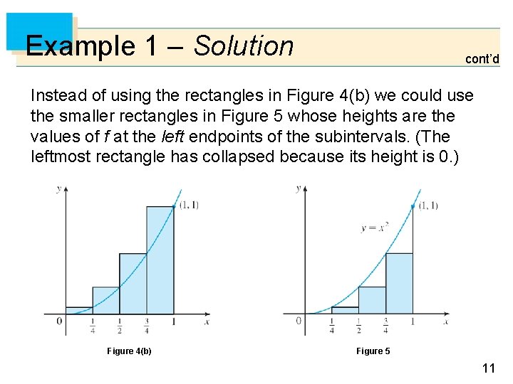 Example 1 – Solution cont’d Instead of using the rectangles in Figure 4(b) we