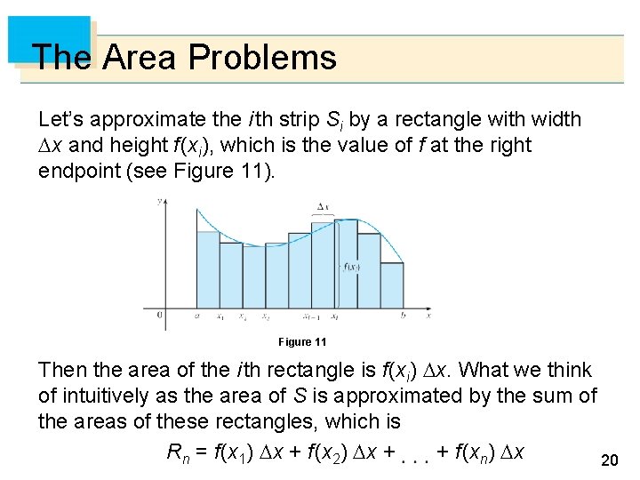 The Area Problems Let’s approximate the i th strip Si by a rectangle with