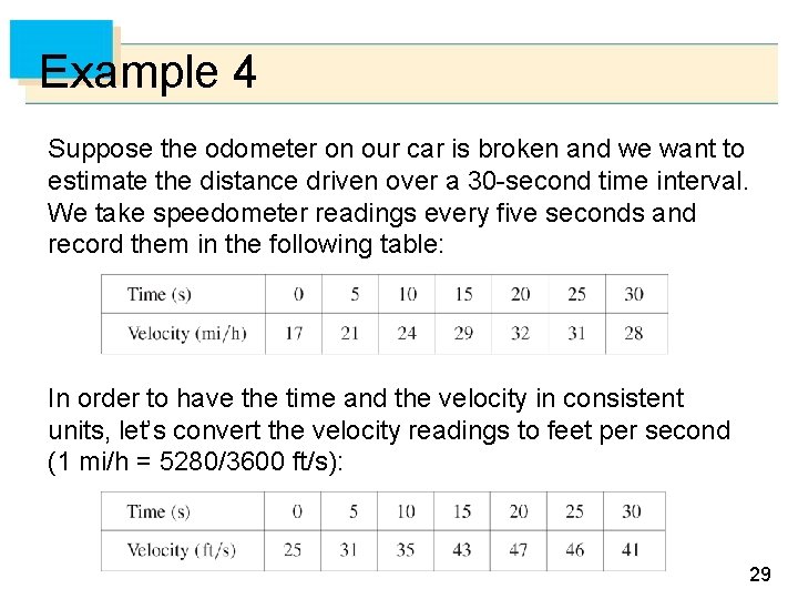 Example 4 Suppose the odometer on our car is broken and we want to