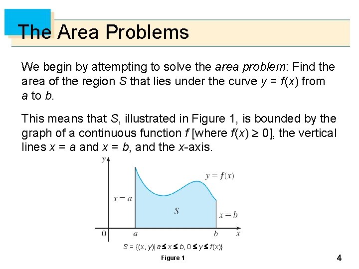 The Area Problems We begin by attempting to solve the area problem: Find the