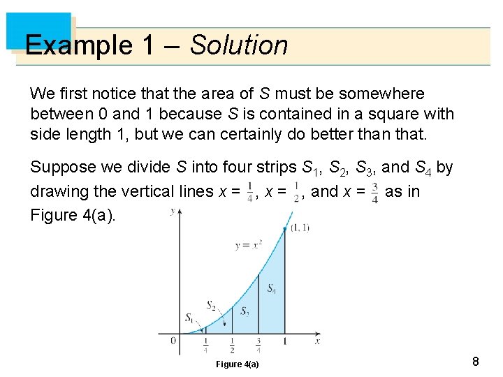 Example 1 – Solution We first notice that the area of S must be