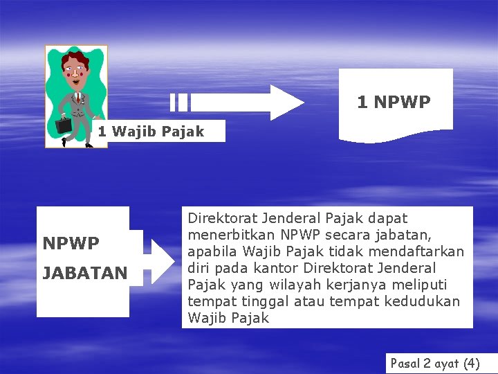 1 NPWP 1 Wajib Pajak NPWP JABATAN Direktorat Jenderal Pajak dapat menerbitkan NPWP secara