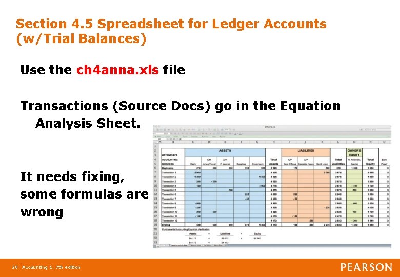 Section 4. 5 Spreadsheet for Ledger Accounts (w/Trial Balances) Use the ch 4 anna.