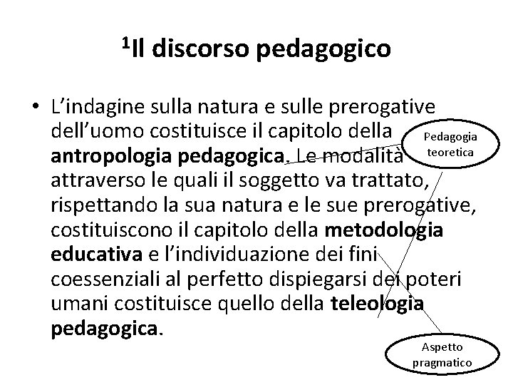 1 Il discorso pedagogico • L’indagine sulla natura e sulle prerogative dell’uomo costituisce il