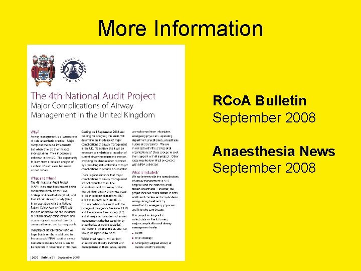 More Information RCo. A Bulletin September 2008 Anaesthesia News September 2008 