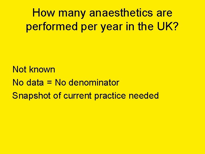 How many anaesthetics are performed per year in the UK? Not known No data