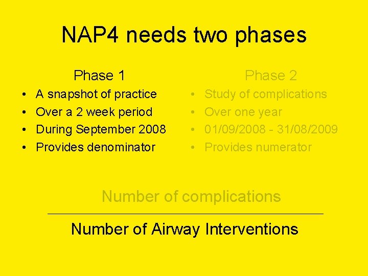 NAP 4 needs two phases Phase 1 • • A snapshot of practice Over