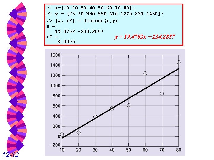 >> x=[10 20 30 40 50 60 70 80]; >> y = [25 70