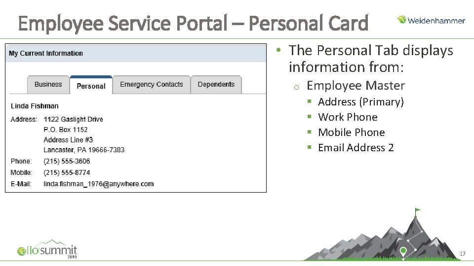 Employee Service Portal – Personal Card • The Personal Tab displays information from: o Employee Service Portal – Personal Card • The Personal Tab displays information from: o