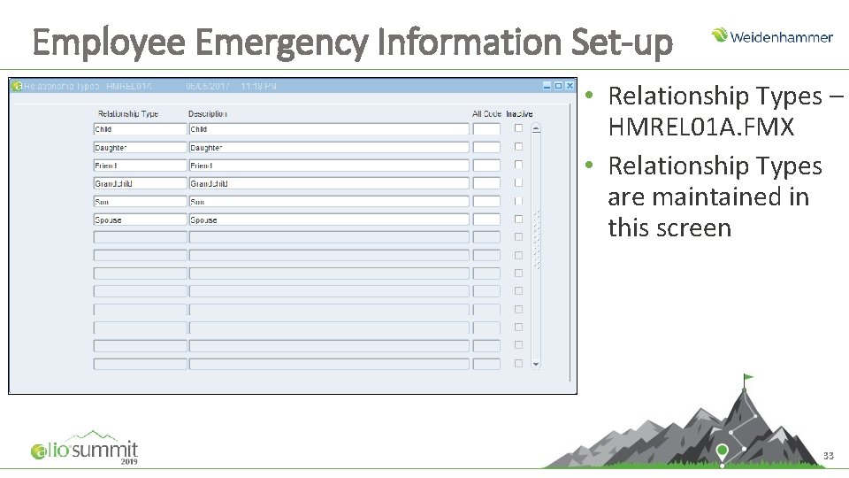 Employee Emergency Information Set-up • Relationship Types – HMREL 01 A. FMX • Relationship Employee Emergency Information Set-up • Relationship Types – HMREL 01 A. FMX • Relationship