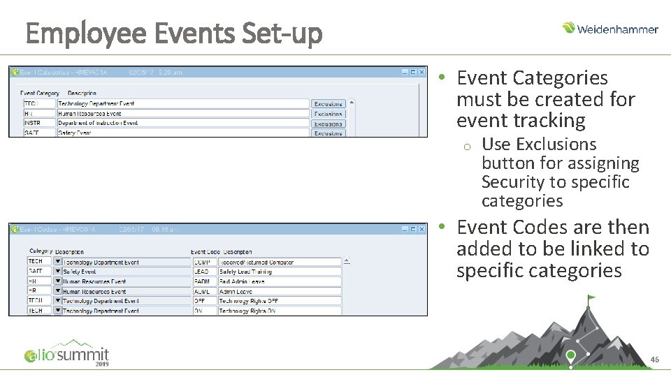 Employee Events Set-up • Event Categories must be created for event tracking o Use Employee Events Set-up • Event Categories must be created for event tracking o Use