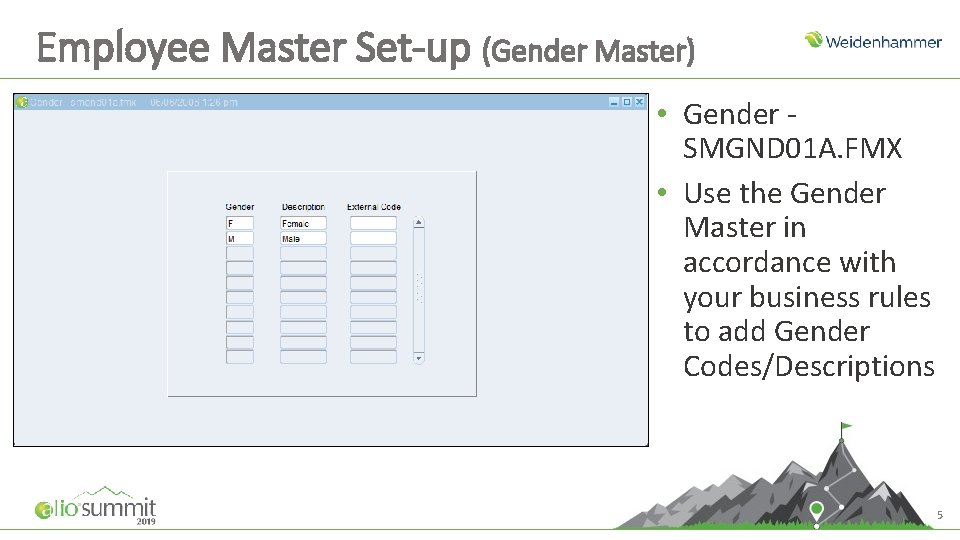 Employee Master Set-up (Gender Master) • Gender SMGND 01 A. FMX • Use the Employee Master Set-up (Gender Master) • Gender SMGND 01 A. FMX • Use the