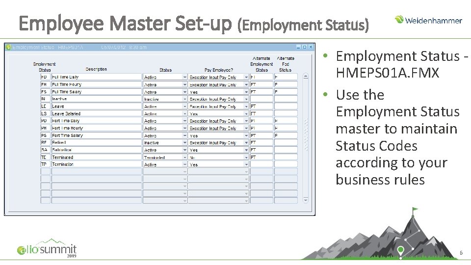 Employee Master Set-up (Employment Status) • Employment Status HMEPS 01 A. FMX • Use Employee Master Set-up (Employment Status) • Employment Status HMEPS 01 A. FMX • Use
