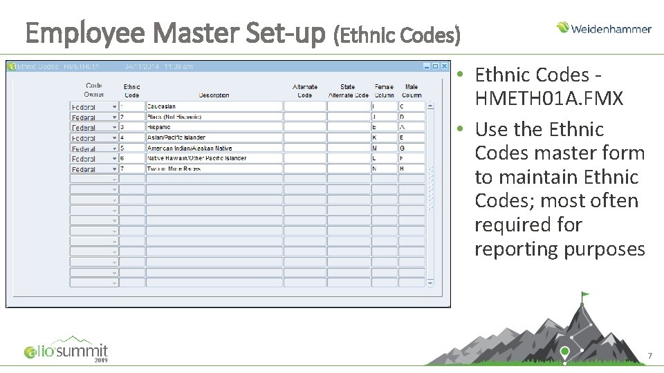 Employee Master Set-up (Ethnic Codes) • Ethnic Codes HMETH 01 A. FMX • Use Employee Master Set-up (Ethnic Codes) • Ethnic Codes HMETH 01 A. FMX • Use