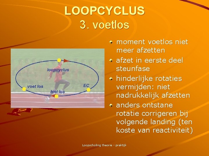 LOOPCYCLUS 3. voetlos moment voetlos niet meer afzetten afzet in eerste deel steunfase hinderlijke