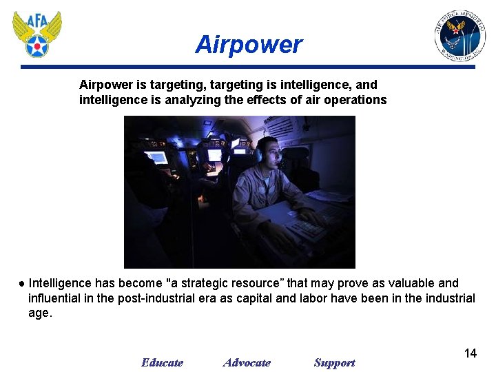 Airpower is targeting, targeting is intelligence, and intelligence is analyzing the effects of air