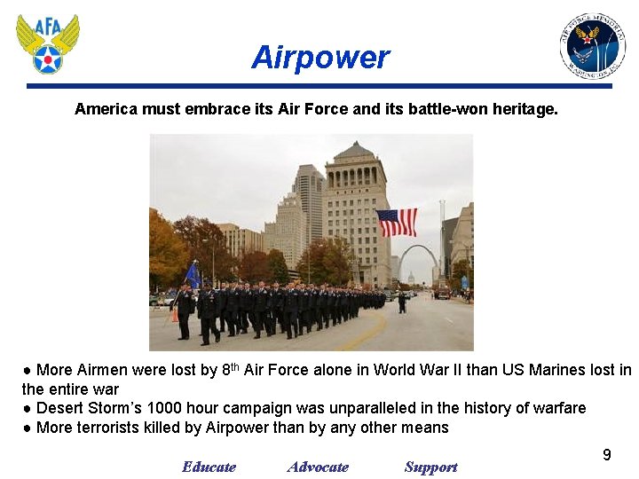 Airpower America must embrace its Air Force and its battle-won heritage. ● More Airmen