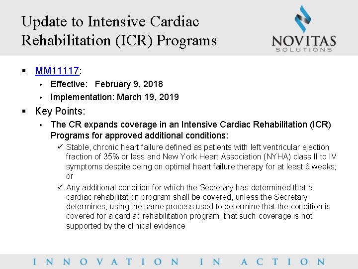 Update to Intensive Cardiac Rehabilitation (ICR) Programs § MM 11117: Effective: February 9, 2018