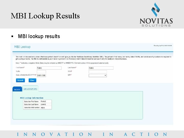 MBI Lookup Results § MBI lookup results 