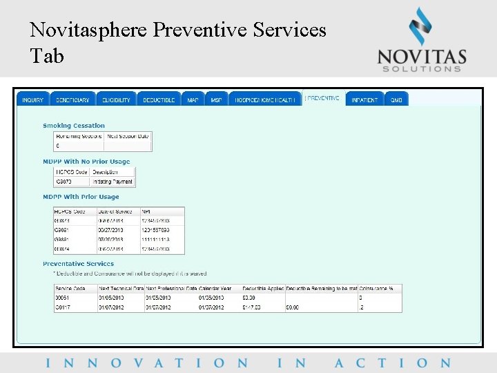 Novitasphere Preventive Services Tab 