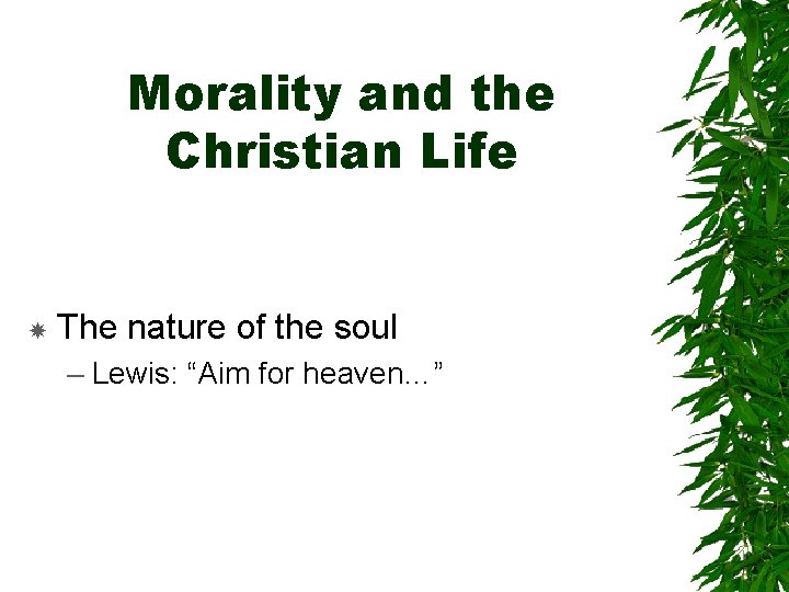 Morality and the Christian Life The nature of the soul – Lewis: “Aim for