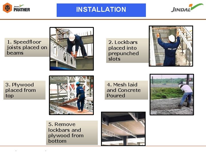 INSTALLATION 1. Speedfloor joists placed on beams 2. Lockbars placed into prepunched slots 3.