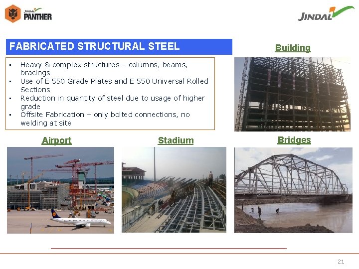 FABRICATED STRUCTURAL STEEL • • Heavy & complex structures – columns, beams, bracings Use