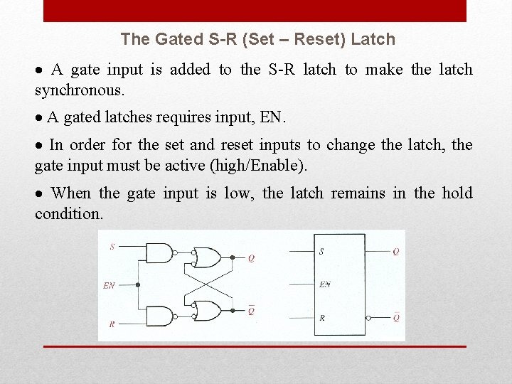 The Gated S-R (Set – Reset) Latch · A gate input is added to