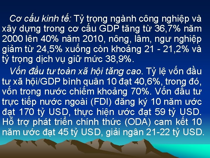 Cơ cấu kinh tế: Tỷ trọng ngành công nghiệp và xây dựng trong cơ
