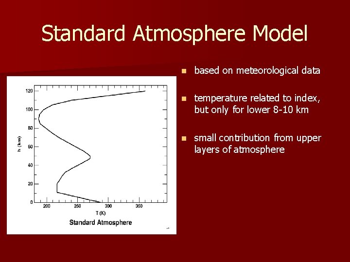 Standard Atmosphere Model n based on meteorological data n temperature related to index, but