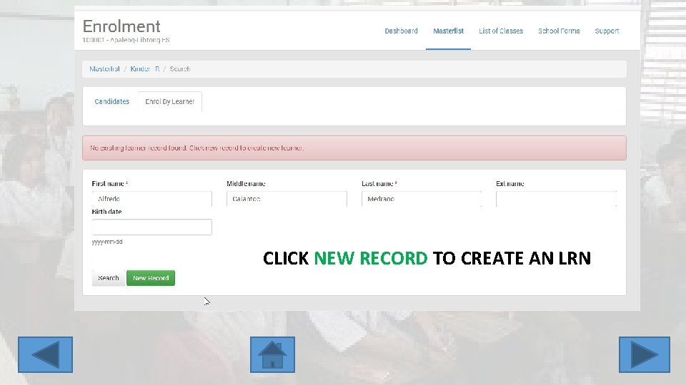 CLICK NEW RECORD TO CREATE AN LRN 