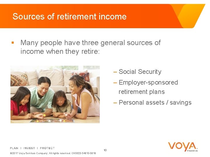 Sources of retirement income § Many people have three general sources of income when