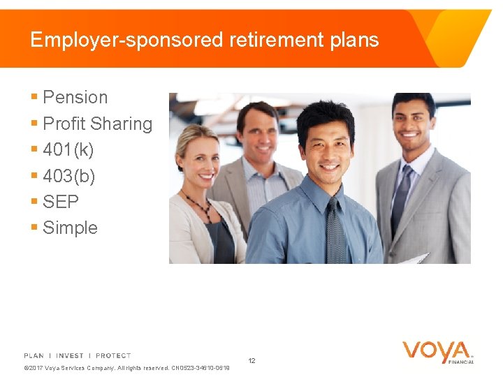 Employer-sponsored retirement plans § Pension § Profit Sharing § 401(k) § 403(b) § SEP