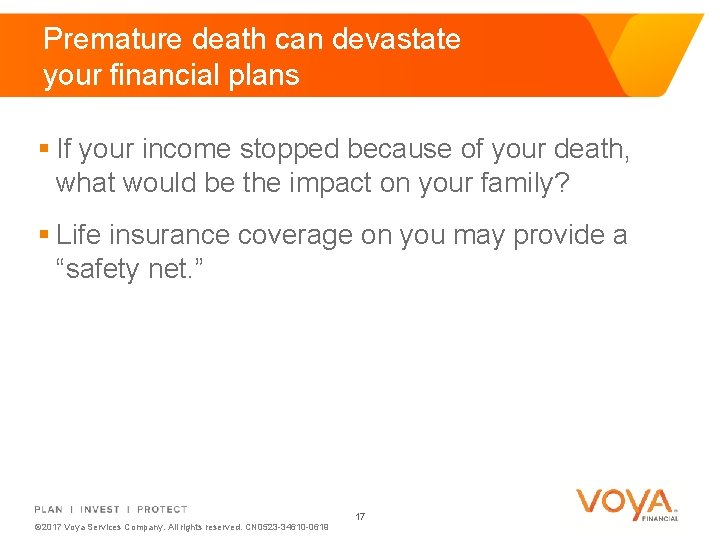 Premature death can devastate your financial plans § If your income stopped because of