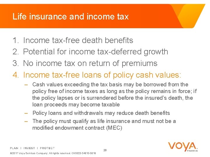 Life insurance and income tax 1. 2. 3. 4. Income tax-free death benefits Potential