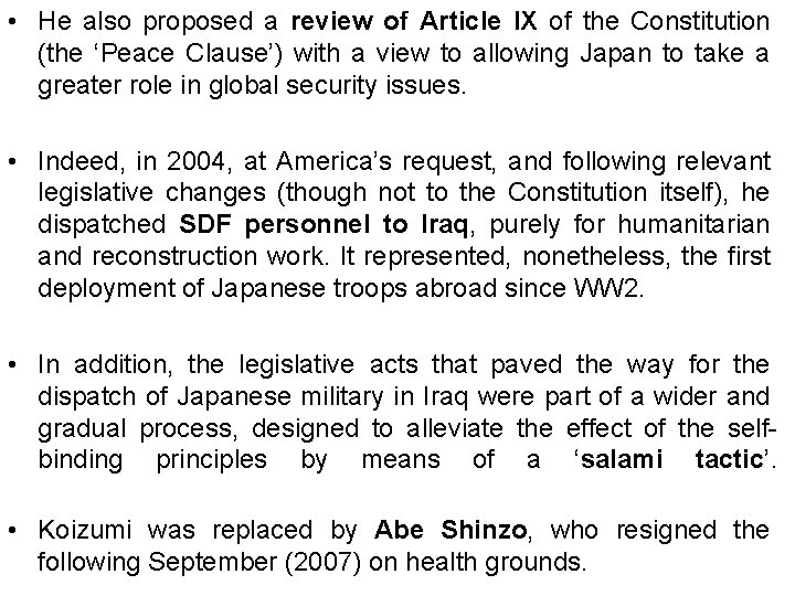 • He also proposed a review of Article IX of the Constitution (the • He also proposed a review of Article IX of the Constitution (the