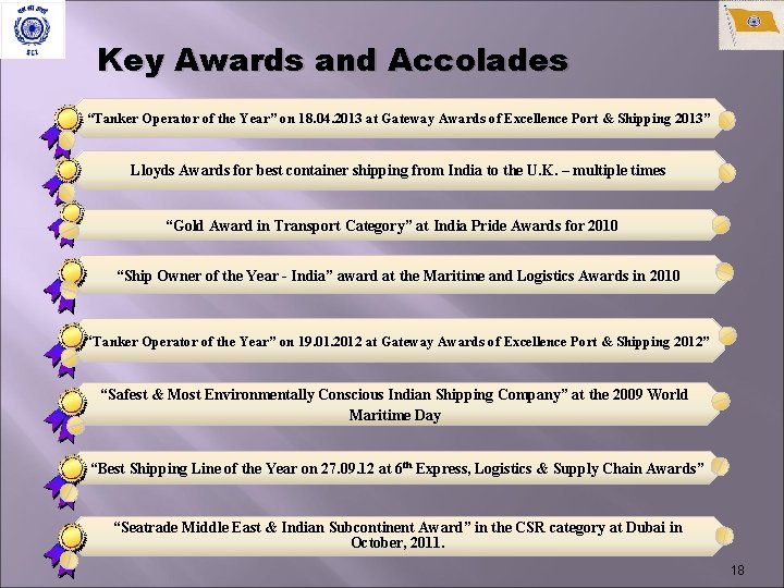 Key Awards and Accolades “Tanker Operator of the Year” on 18. 04. 2013 at