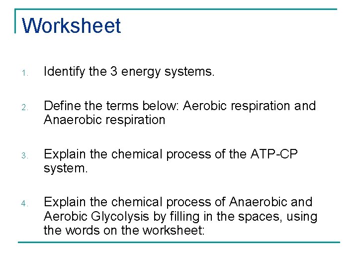 Unit 1 principles of Anatomy and Physiology Energy