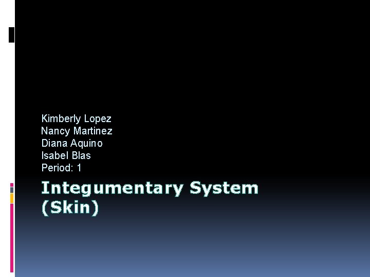 Kimberly Lopez Nancy Martinez Diana Aquino Isabel Blas Period: 1 Integumentary System (Skin) 