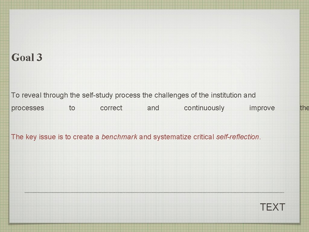 Goal 3 To reveal through the self-study process the challenges of the institution and