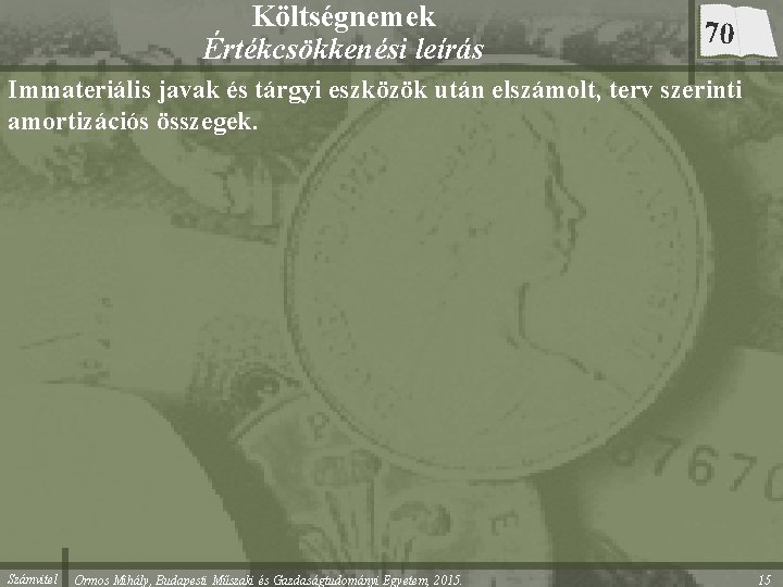 Költségnemek Értékcsökkenési leírás 70 Immateriális javak és tárgyi eszközök után elszámolt, terv szerinti amortizációs Költségnemek Értékcsökkenési leírás 70 Immateriális javak és tárgyi eszközök után elszámolt, terv szerinti amortizációs
