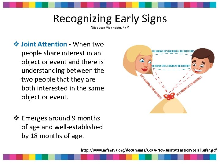 Recognizing Early Signs (Slide Jean Waitneight, PNP) v Joint Attention - When two people Recognizing Early Signs (Slide Jean Waitneight, PNP) v Joint Attention - When two people