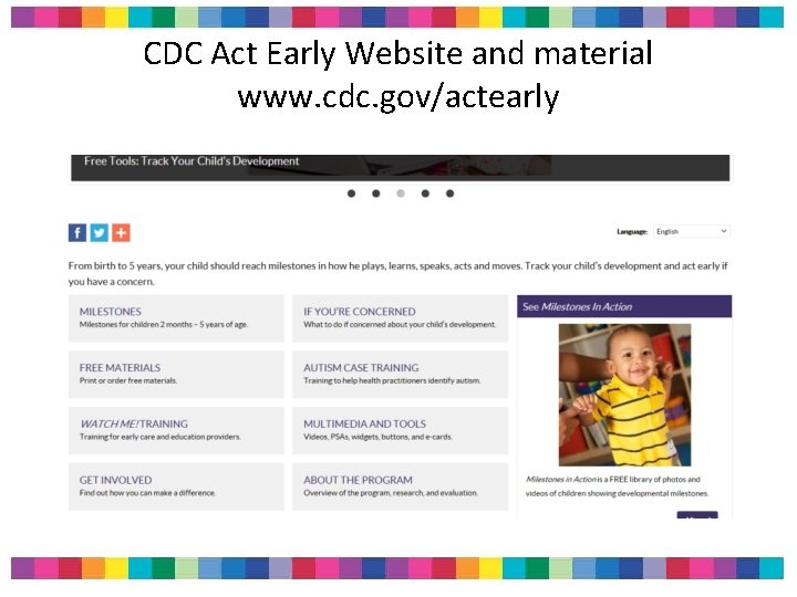 CDC Act Early Website and material www. cdc. gov/actearly CDC Act Early Website and material www. cdc. gov/actearly