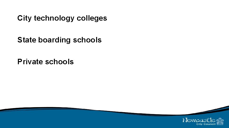 City technology colleges State boarding schools Private schools 