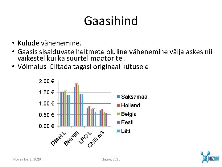 Gaasihind • Kulude vähenemine. • Gaasis sisalduvate heitmete oluline vähenemine väljalaskes nii väikestel kui Gaasihind • Kulude vähenemine. • Gaasis sisalduvate heitmete oluline vähenemine väljalaskes nii väikestel kui